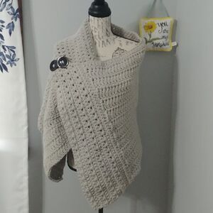 Handmade Crocheted Heavyweight Left Handed Light Grey Shawl/Poncho